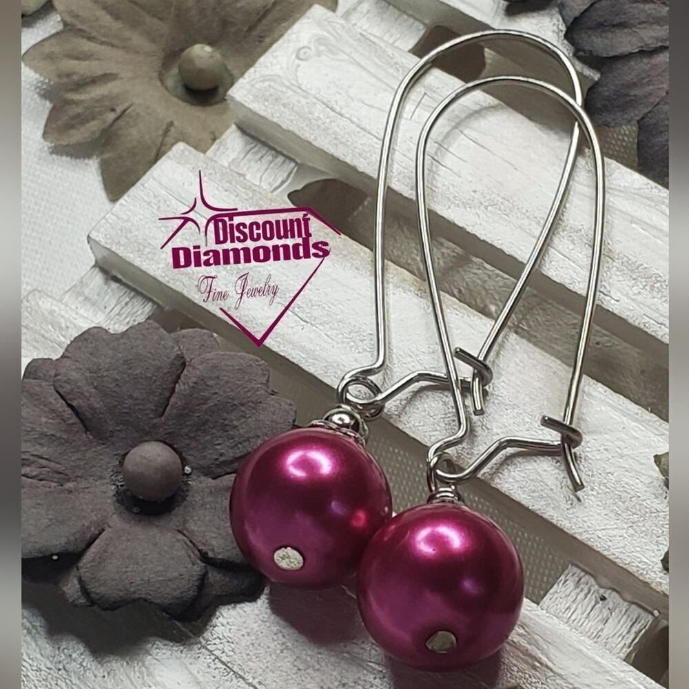 Red Rose South Sea Shell 10 mm Pearl Earrings Wire Hook on 925 Silver